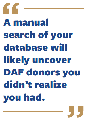 Pullquote from the Fundraisers Guide to DAF Grants. It reads, "If a DAF donor is in your database, they are an ideal potential campaign donor."