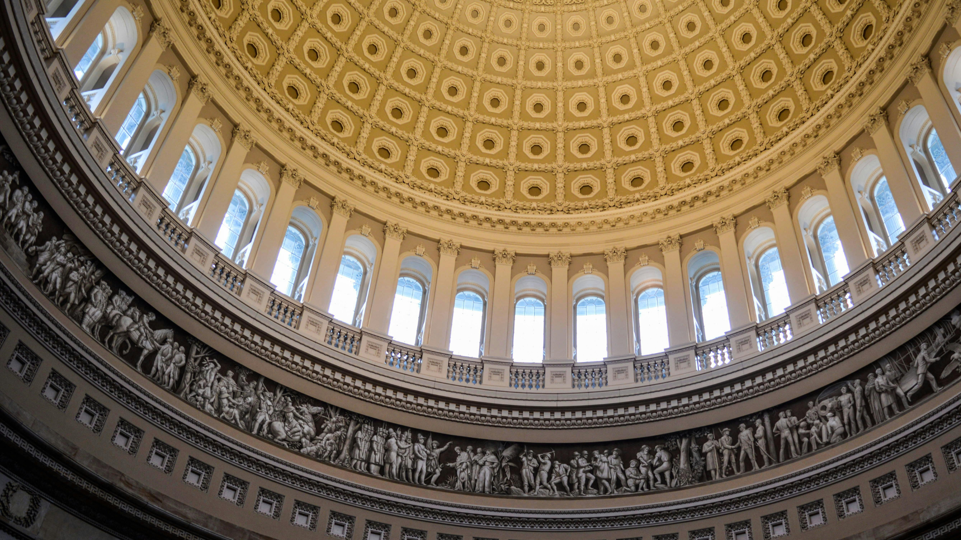 Header image for "The One, Big, Beautiful Bill: The Senate Weighs In. Now What?" // Description: Interior of United States Capitol rotunda with ornamental dome.
